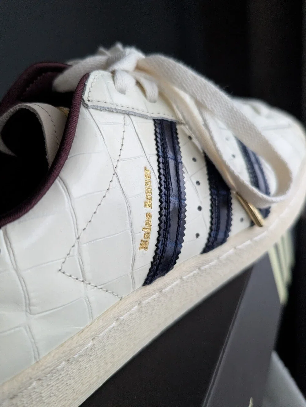 Adidas x Wales Bonner White Superstar Sneakers with Navy Stripes